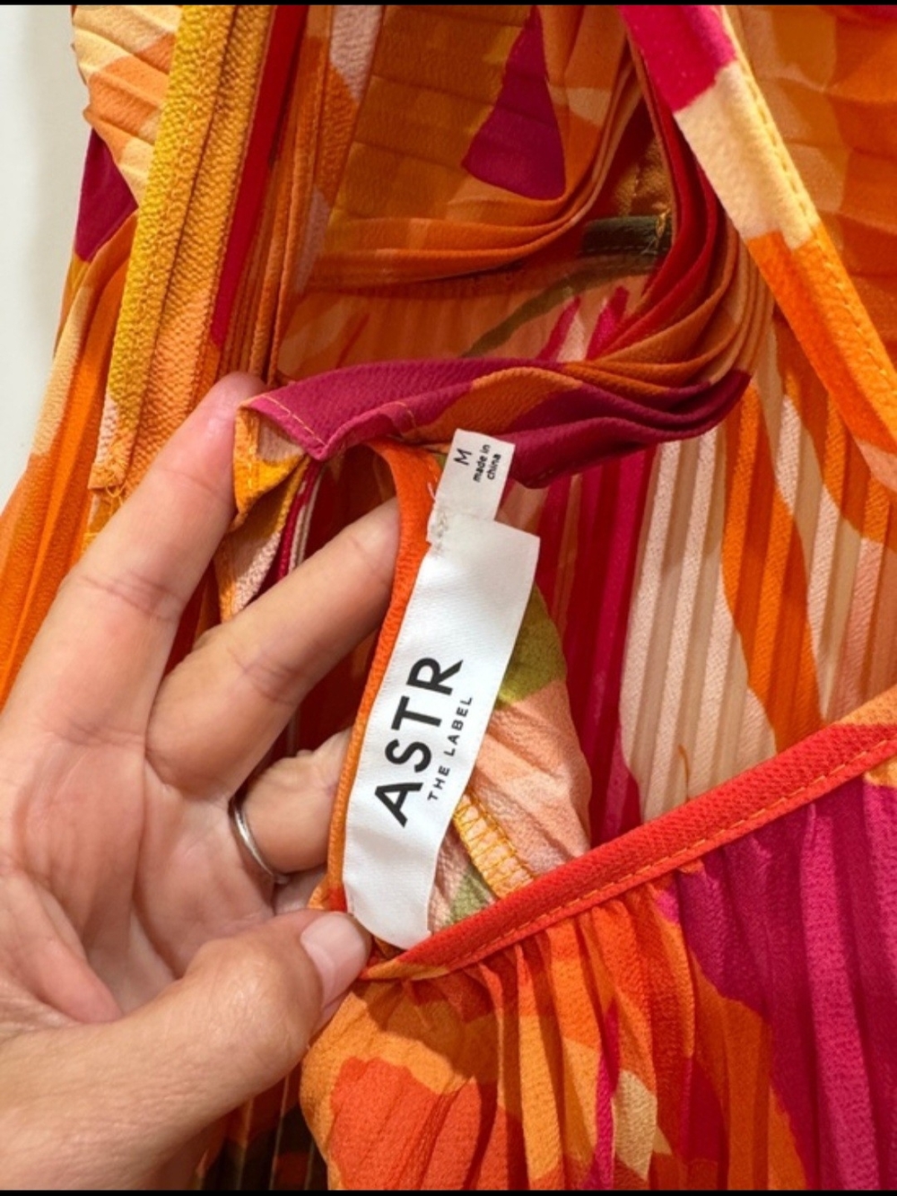 Astr Blythe Orange Floral Pleated Midi Dress with Pink & Green Accents - Picture 4 of 6